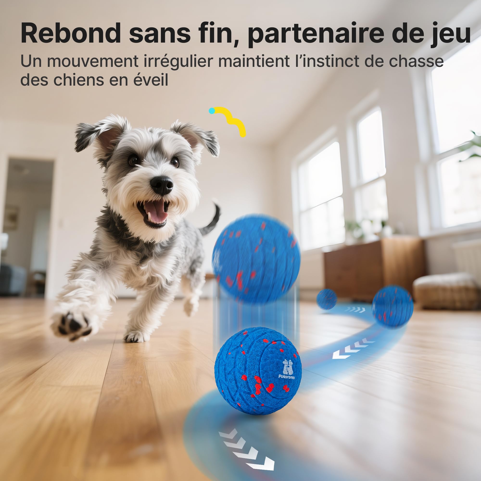 Potaroma Balle pour Chien – Jouet interactif rebondissant, Indestructible et Rechargeable USB (8,1 cm), idéal pour Chiots, Chiens Moyens et Grands