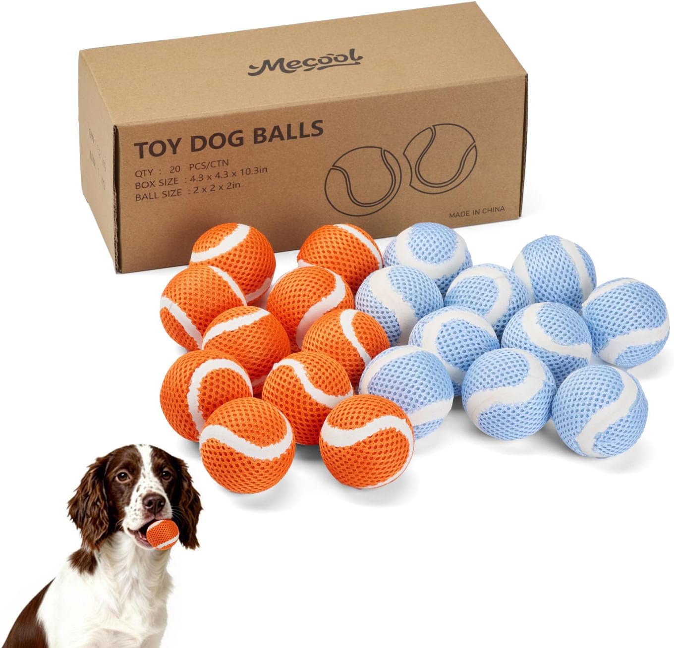MECOOL Tennis Balls for Dogs 2.5in 20PCS Fetch Interactive Dog Balls Durable Toys for Cleaning Teeth Indoor/Outdoor Playing for Dogs(Blue and Orange)