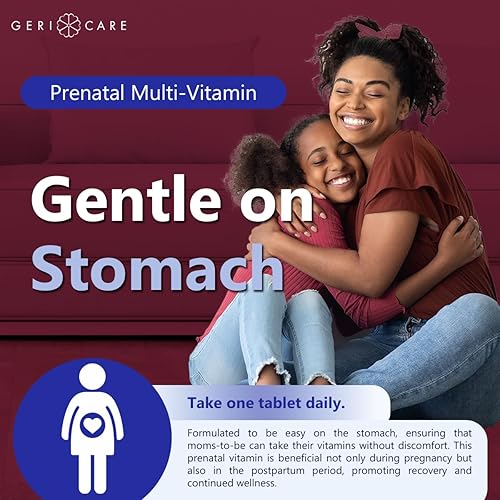Vista 5 de GeriCare Multivitamínico prenatal de HealthStar para una mamá y un bebé saludables - Folato + vitamina C + vitamina D + hierro + calcio + tabletas