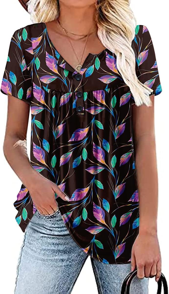 Womens Summer Plus Size Tops Blouses Short Sleeve Shirts Lace Pleated Tunic Tops M-4XL