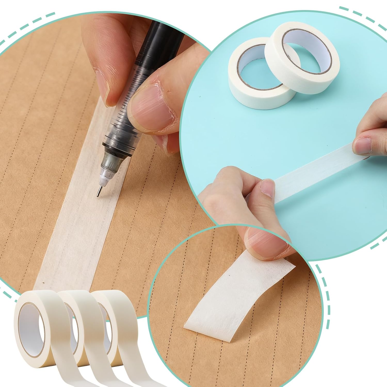 3 Rolls White Washi Tape, 32.8 Ft X 0.6 Inch Decorative Tape for Crafts Self-Adhesive Plain White Masking Tapes Thin Masking Tapes for Scrapbooks Planners Gifts Wrapping DIY Crafts