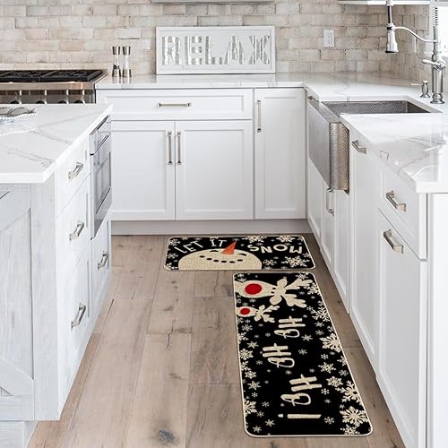 Miniatura 3 de Artoid Mode Juego de 2 alfombrillas de cocina navideñas con diseño de muñeco de nieve, ciervo, con diseño de copos de nieve, decoración de invierno,
