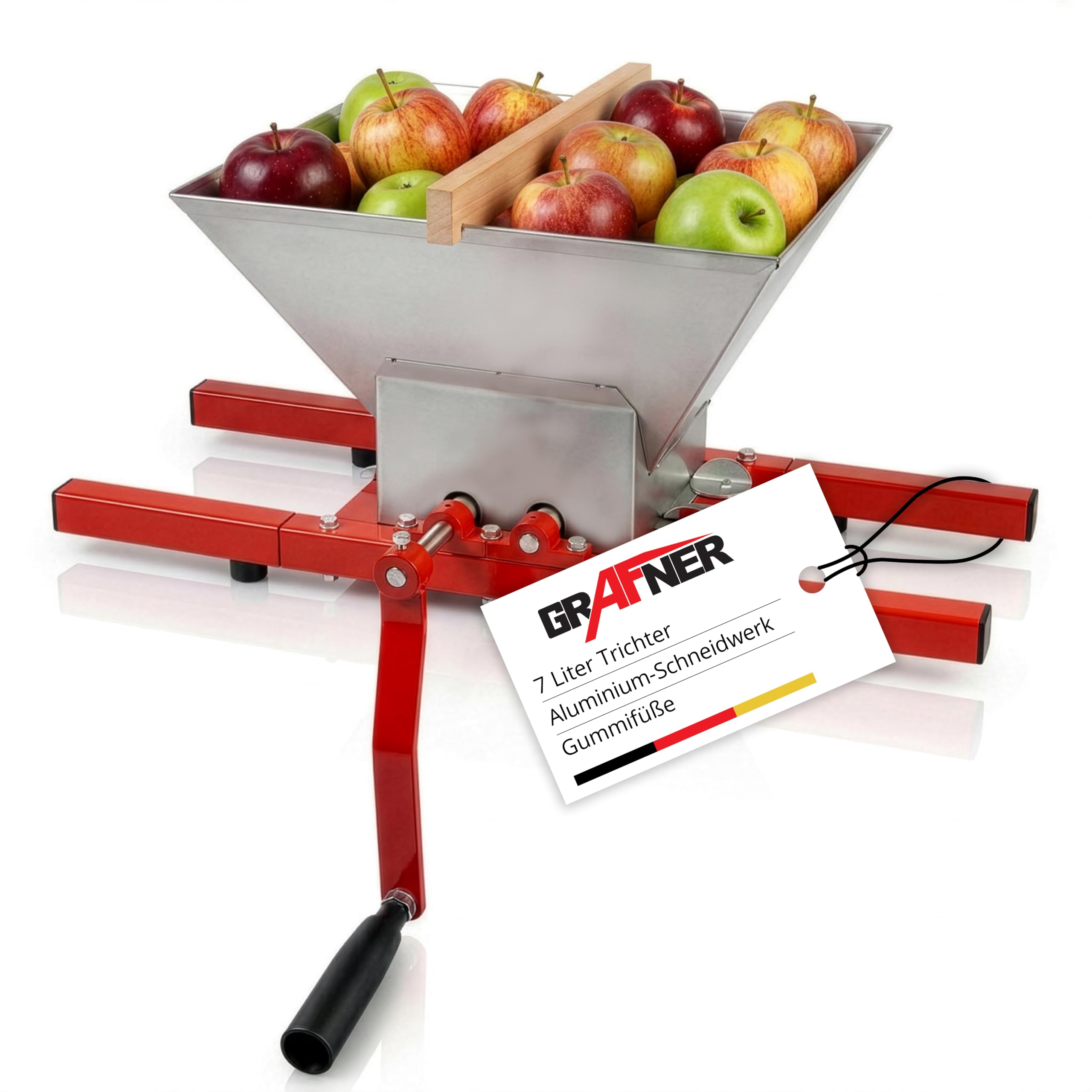 Grafner Fruit Mill, 7 Litres, Solid Design with Hand Crank, Apple Press, Berry Mill, Grape Mill, Juicer, Fruit Shredder, Mash Mill, Fruit Press