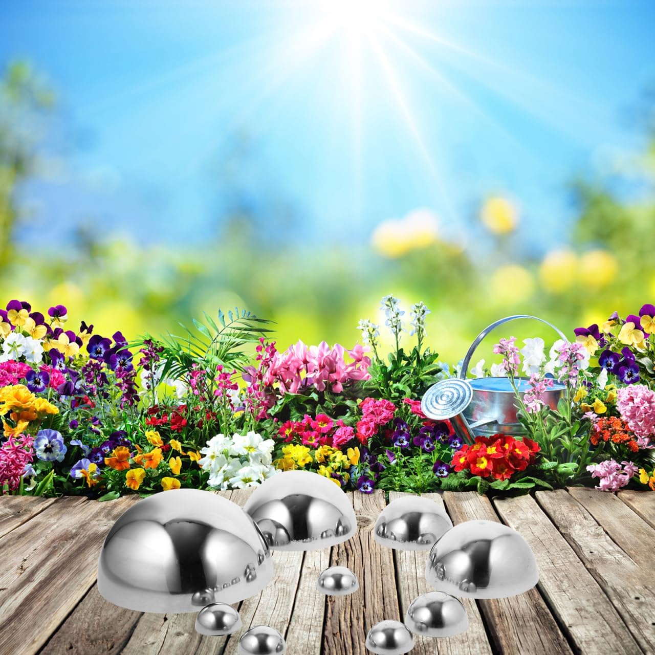 BESTonZON 10Pcs Stainless Steel Half Gazing Balls for Garden Decor Mirror Sphere Outdoor Yard Hollow Floating Globe Polished Metal Orbs Assorted Sizes