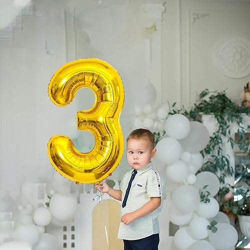 Miniatura 5 de Globo dorado con el número 3 de 40 pulgadas, globos grandes de Mylar para niños de 3 años de edad, decoración de fiesta de cumpleaños, boda,