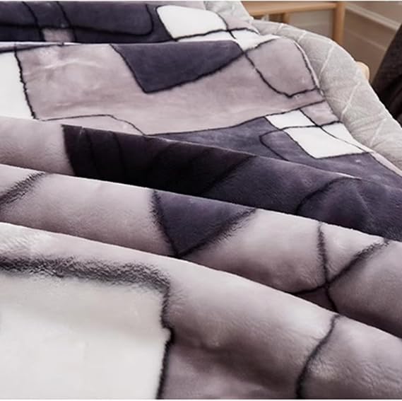 Korean Mink Blanket Queen Size, Thick Heavy Warm Fleece Blanket for Winter Full Size Bed,Reversible Luxury Vintage Thermal Blankets, Double Layer Blankets for Chilly Nights(70x87 inch, Line)