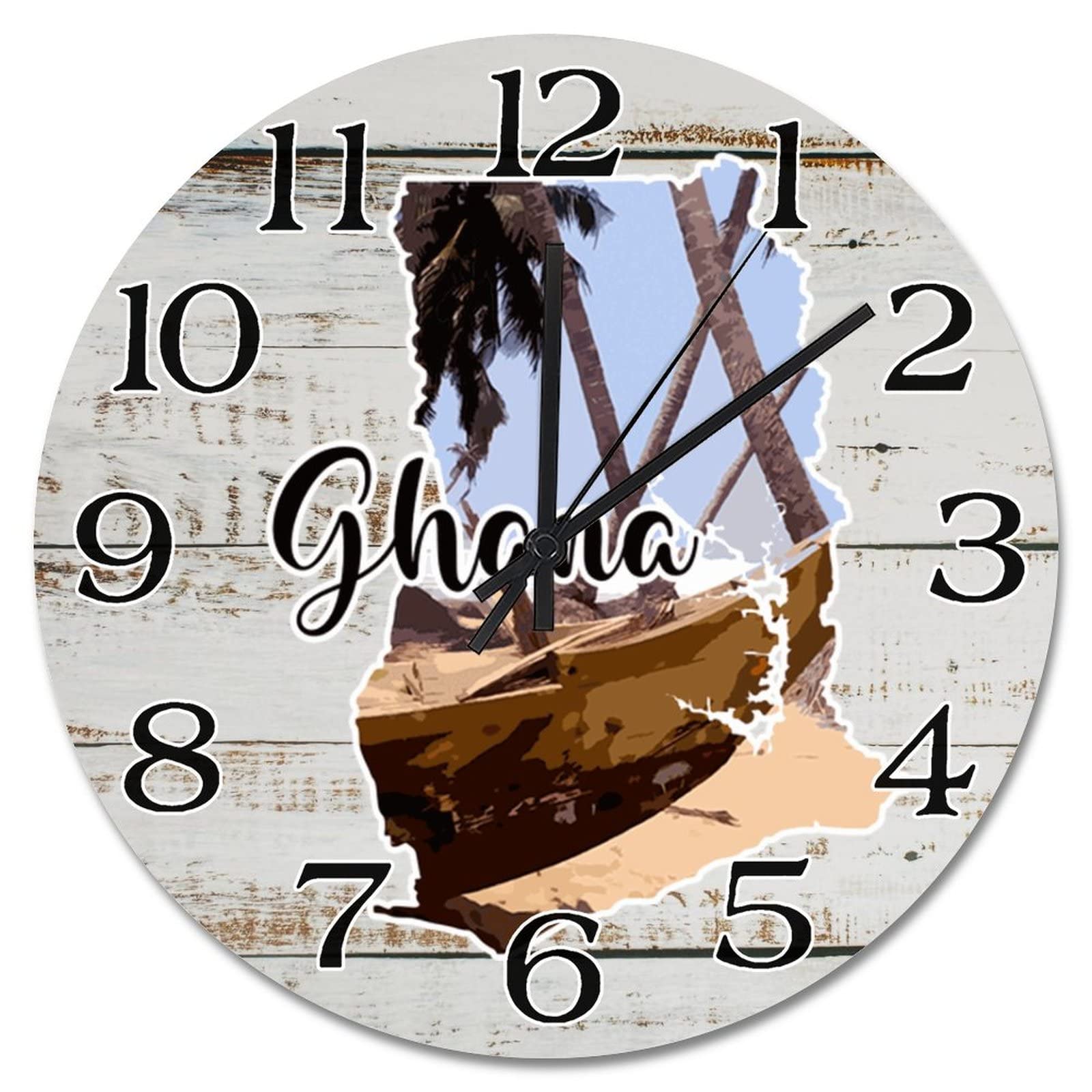 Guangpat Ghana Map Travel Wall Clock Ghana Cityscape Tourist Attractions 15 Inch Wall Clocks Battery Operated Quiet Non-ticking Farmhouse Hanging Clock Wall Decor Gift for Foreign Friend
