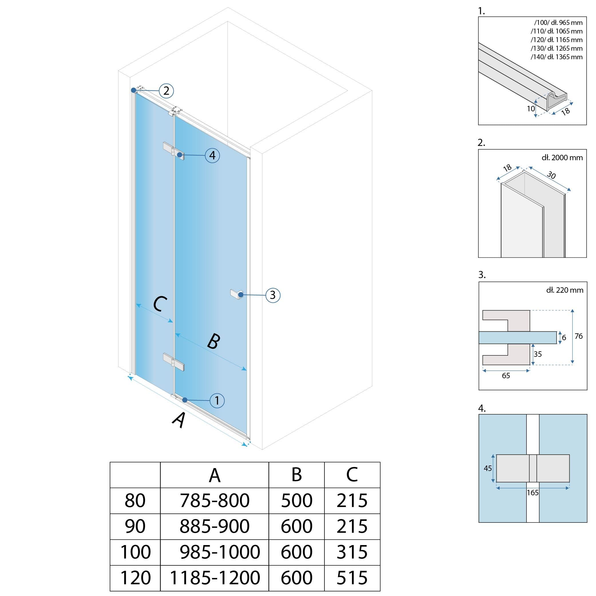 Rea - Drzwi Prysznicowe Atlas 100 Złote Szczotkowane 100 prawe - 100 x 0,6 x 200 cm