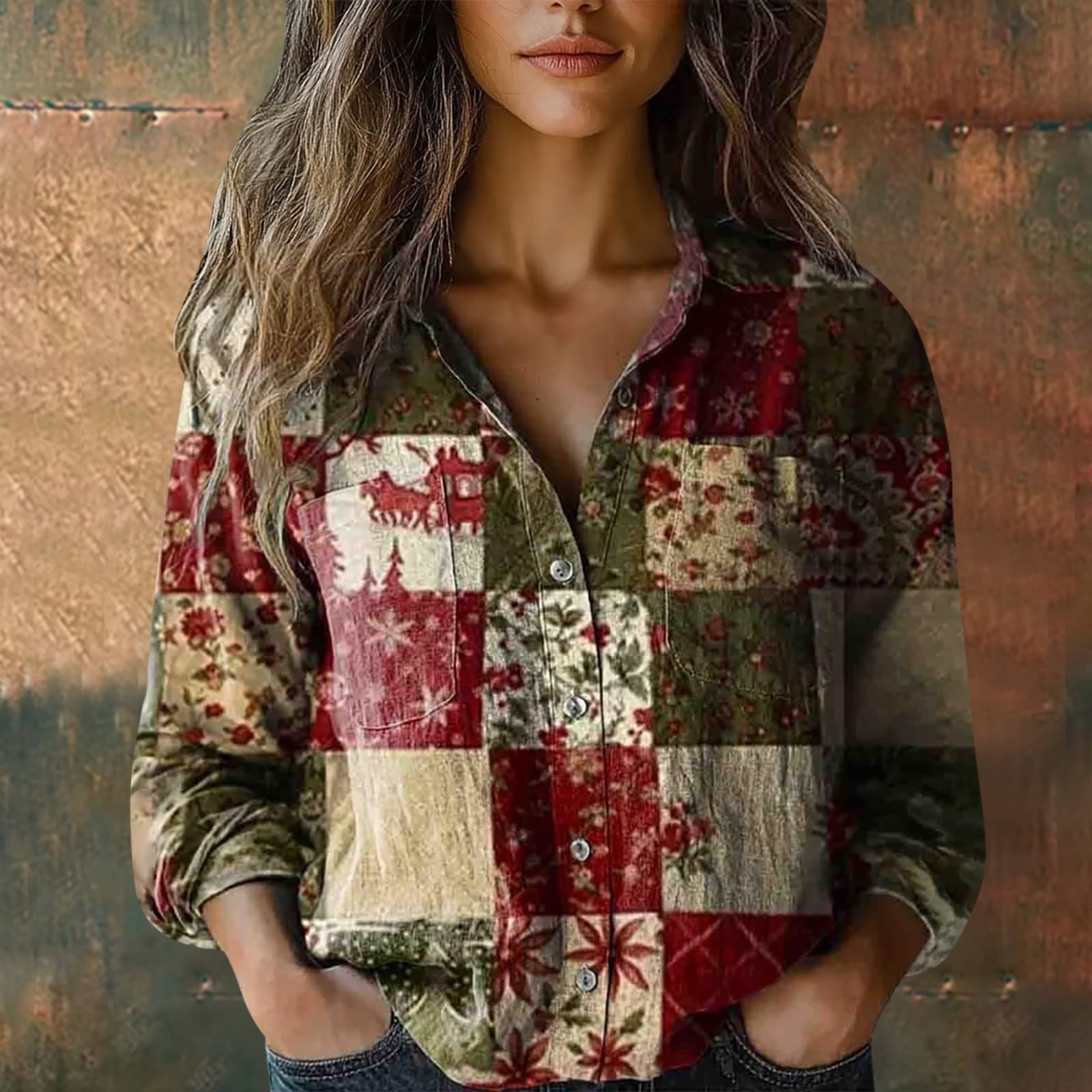 Camicie etniche da donna con stampa floreale a maniche lunghe scollo a V button down camicia vintage casual boho camicette garza tunica top
