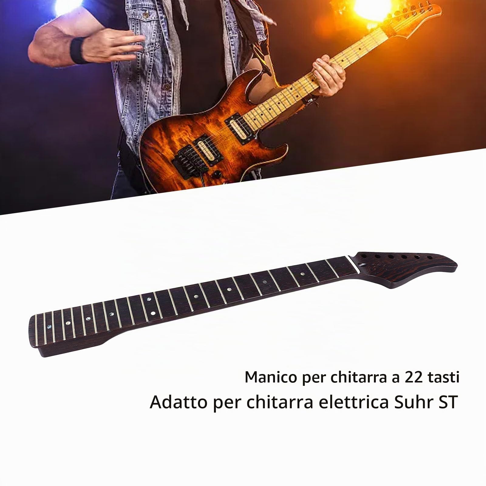Fockety Manico per Chitarra Elettrica, 22 Tasti Materiale Legno Wenge Sostituzione Manico per Chitarra, Manico per Tastiera per Chitarra di Sonora per Suhr ST Manico per