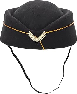 STOBOK Stewardess Hat Air Hostess Hat Stewardess Felt Flight Attendant Caps for Halloween Cosplay Costume Accessories Black