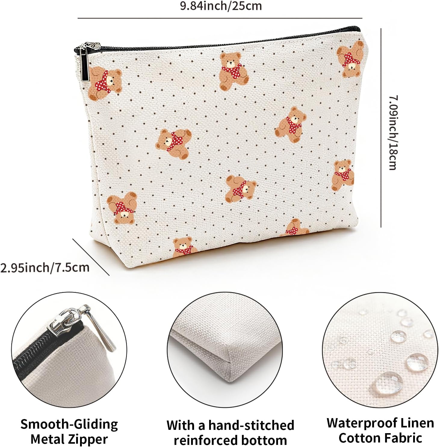 Bear Makeup Bag, Travel Toiletry Bag, Baglarge Capacity Aesthetic Cosmetic Pouch for Purse Portable Zipper Skincare Storage Organizer