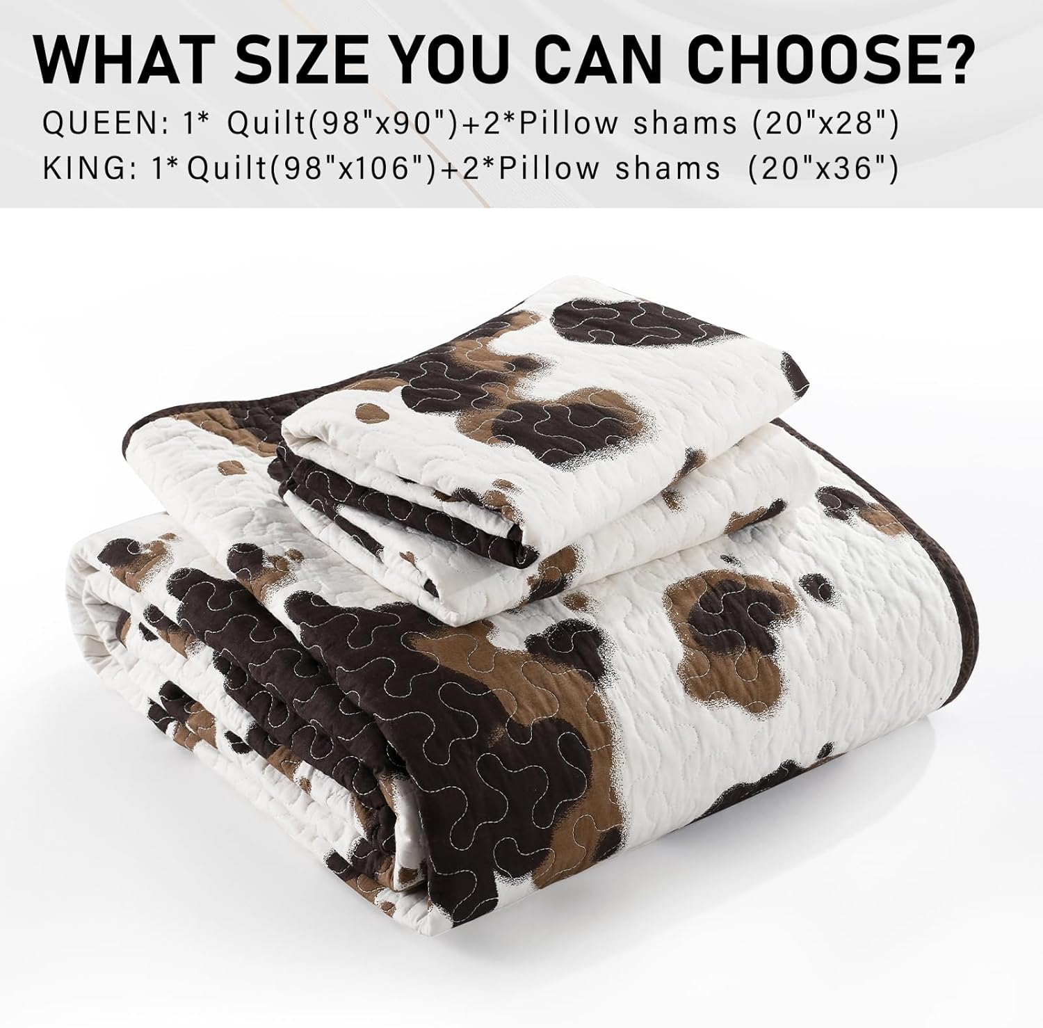 PERHOM Cow Quilt Queen Size - 100% Cotton Queen Western Cowhide Quilt Set Bedding Bedspreads, Cow Print Pattern Bed Set, Lightweight Rustic Farmhouse Comforter Set, Browm/Dark Brown, 3 Pieces - Image 5