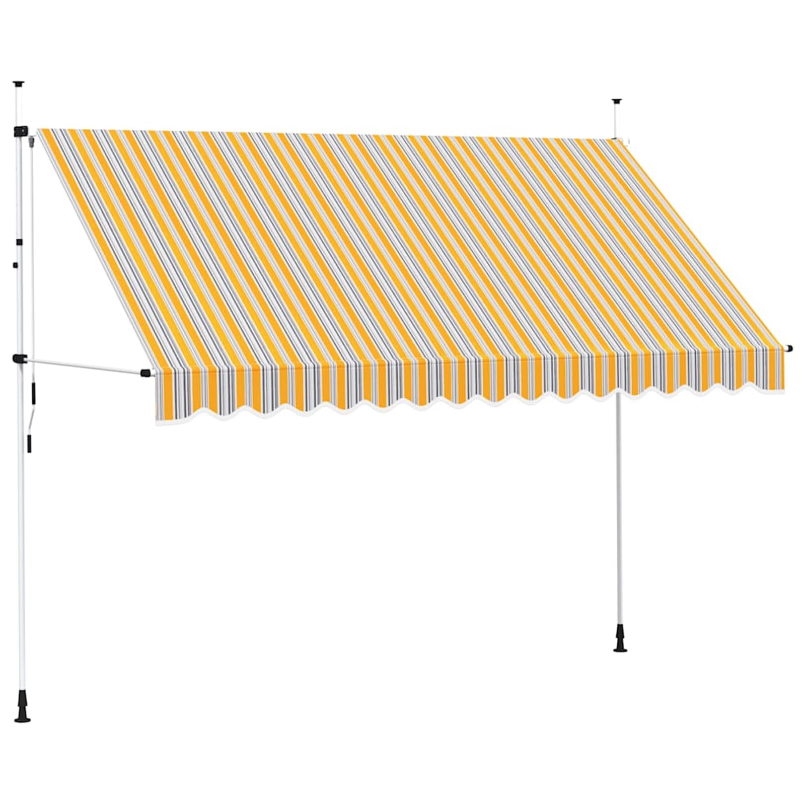 Wysuwana markiza balkonowa, obsługiwana ręcznie, 350 cm, żółto-niebieskie paski, bez wiercenia, z korbą ręczną, aluminiowa markiza odporna na promieniowanie UV, regulacja wysokości i działanie