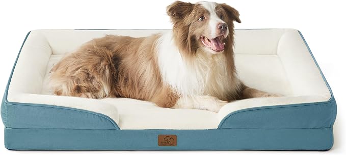 Bedsure Orthopedic Dog Beds Large Sized Dog - Washable Large Dog Cat Bed Waterproof, Comfort Dogs Couch Sofa with Washable Removable Cover, Pet Bed with Nonskid Bottom, Dune Haze Blue, 35"