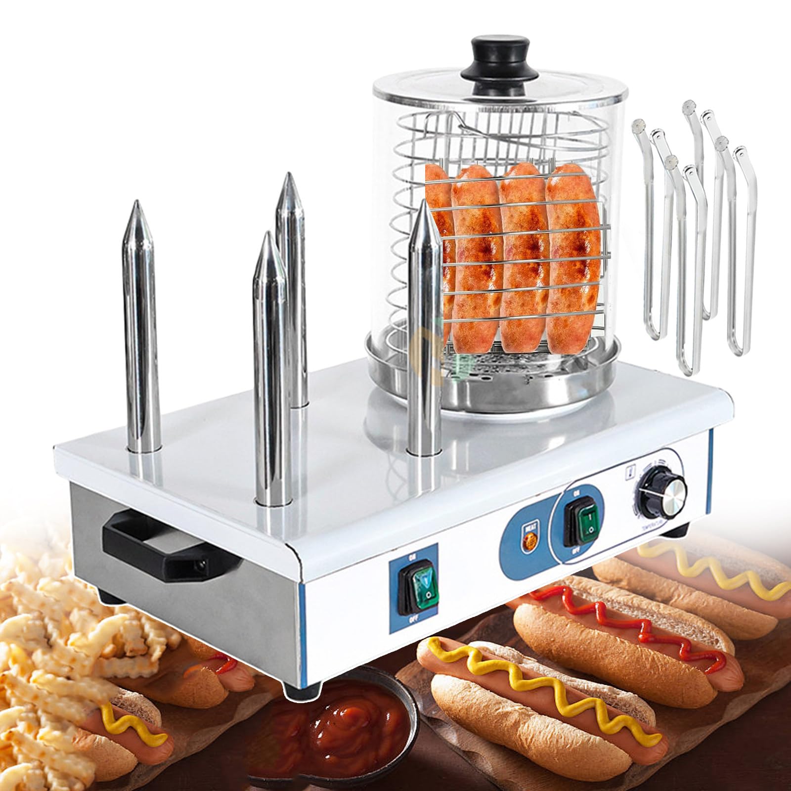 HTTGDGDH Hot Dog Roller Machine, Bread Sausage Heating, Stainless Steel Food Steamer For Restaurant/Fast Food Truck/Party, 4 Pieces,