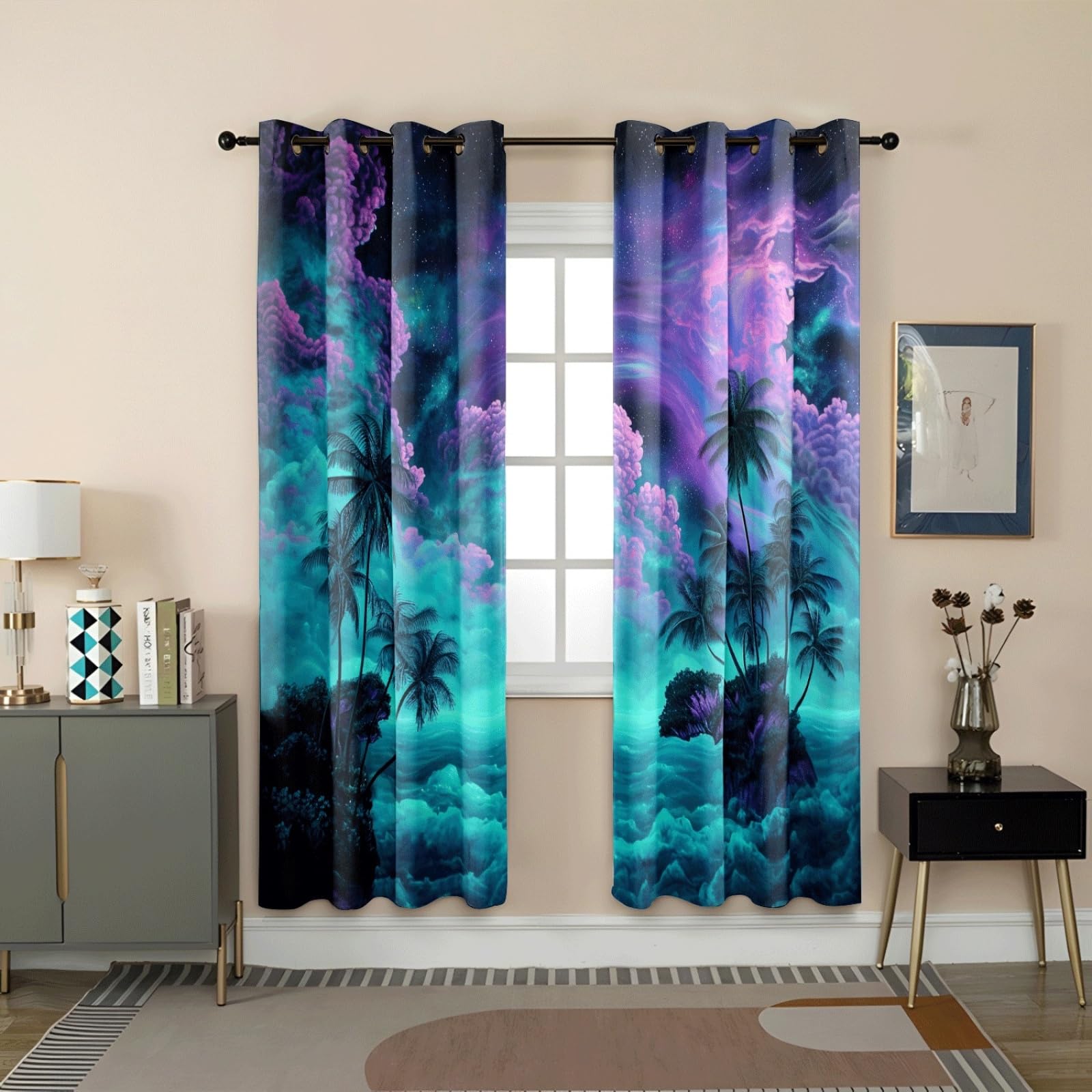 Curtain Schwarz Grün Lila Gardinen Blackout Curtain Polyester Vorhang mit Ösen Waschbar Vorhänge Living Room Verdunklungsvorhänge Schlafzimmer Gardienen Vorhang Blickdicht 2x85x200cm