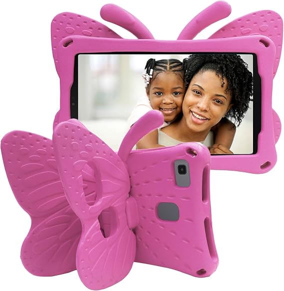 Universal Kids Case for Sunshine T1 Tablet/Sunshine T1 Elite Tablet Case, Shockproof Light Weight Protective Stand Cover for Cloud Mobile Sunshine T1 Tablet 8 inch, Cute Butterfly - Magenta