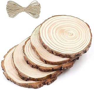 MINGZE Legno 5 Pezzi Diametro 14-16cm Dischi Legno Naturale, con Corda Iuta Adatti per Natale Fai da Te Decorazione di Matrimonio Ornamento di Natalizi