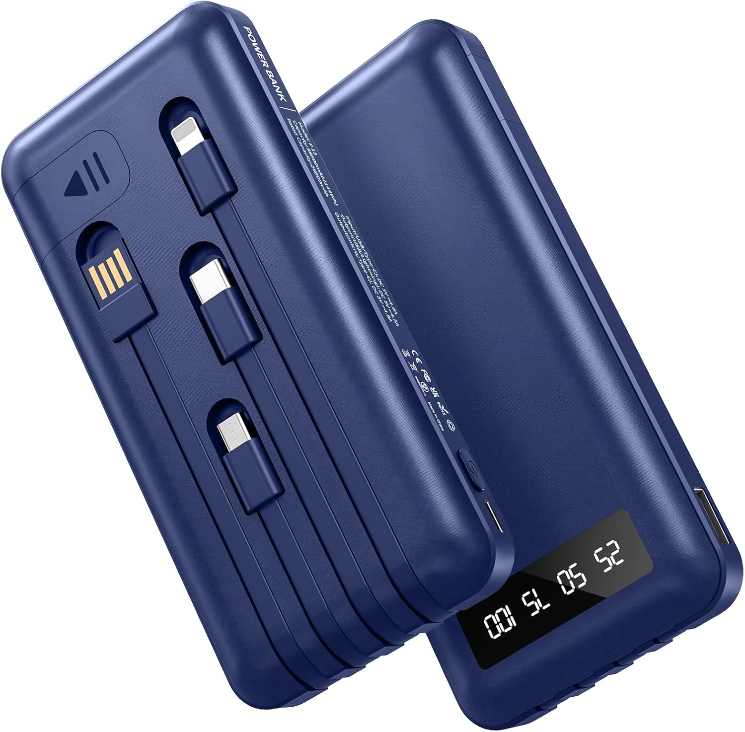 Portable Charger Power Bank with 4 Built in Cables,38800mAh 22.5W External Battery Pack, USB C Fast Charging, Travel Phone Charger for iPhone 17/16/15 Samsung Android iPad(Blue,38800mAh)