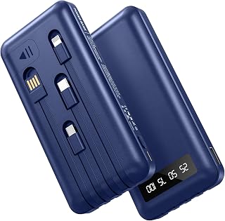Portable Charger Power Bank with 4 Built in Cables,38800mAh 22.5W External Battery Pack, USB C Fast Charging, Travel Phone Charger for iPhone 17/16/15 Samsung Android iPad(Blue,38800mAh)