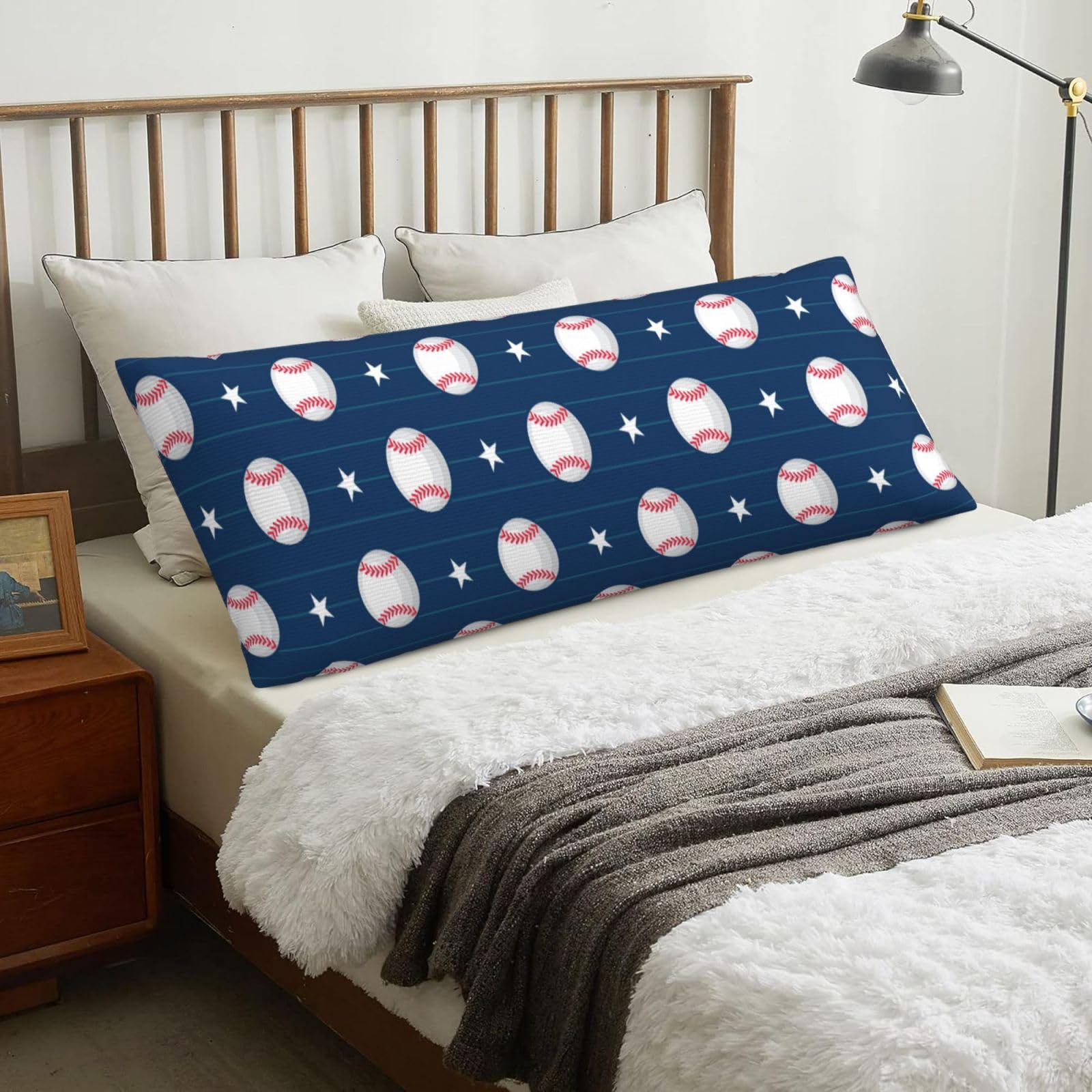 Star Baseball, Body Pillow Cover with Zipper,Long Body Pillowcase 20 x 60 in