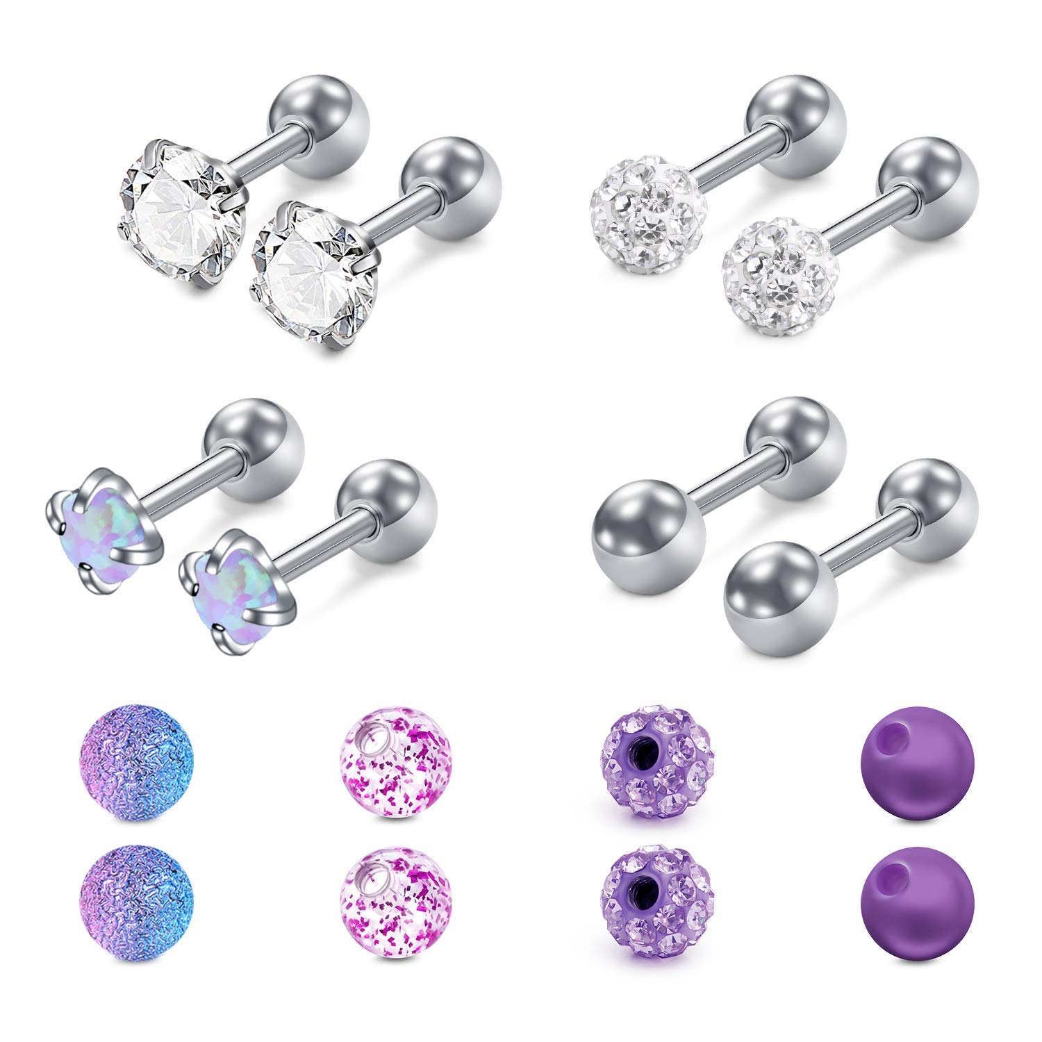 Mayhoop 16G Piercing Oreille Tragus Helix Cartilage Acier Chirurgical Opale Marbre Fleur Clou d'Oreille Bijoux de Piercing Argent Or Rose
