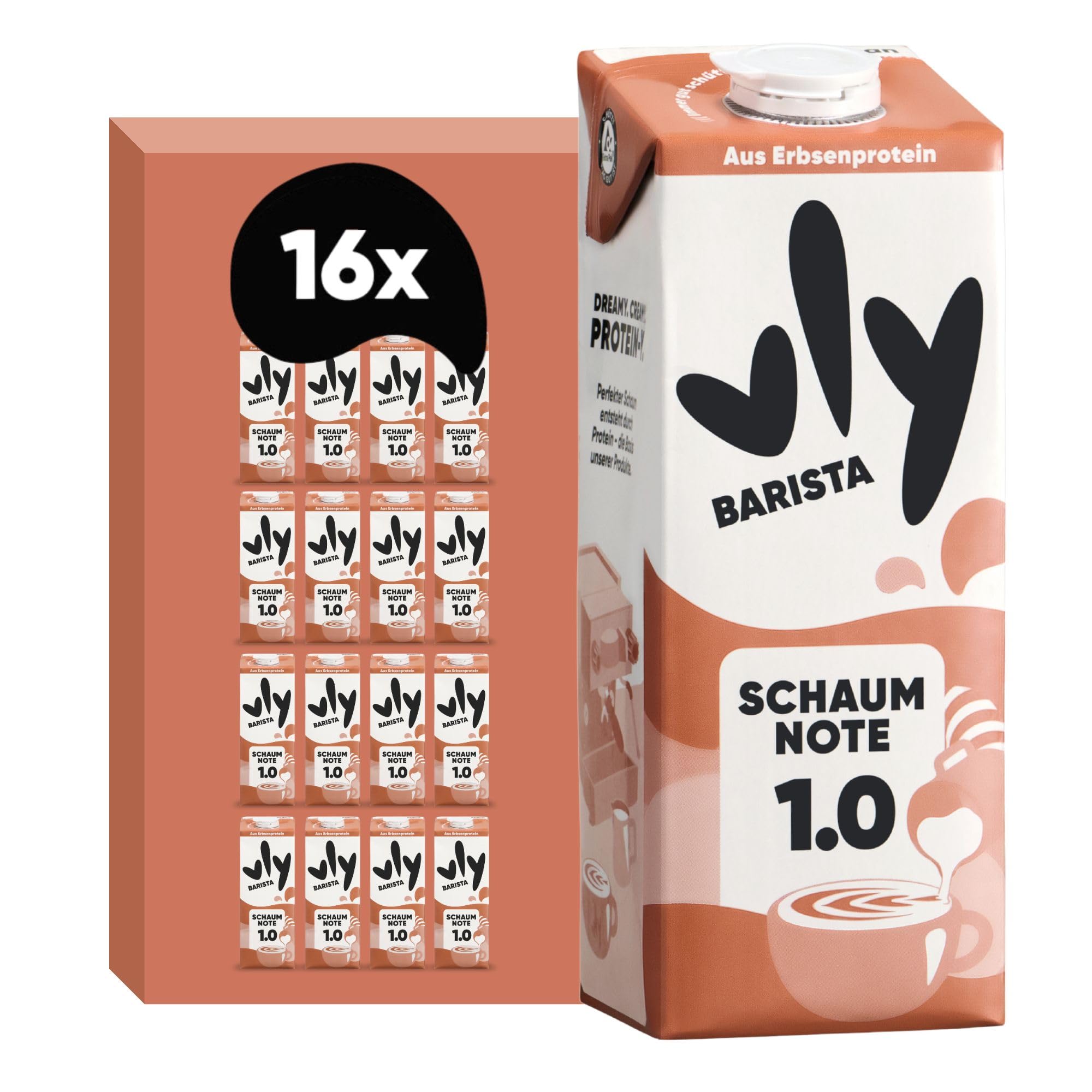 vly BARISTA Vegane Milchalternative Erbsenprotein Cremiger Schaum Ballaststoffen Calcium Vitaminen Protein Laktosefrei Glutenfrei Zuckerarm Pflanzlich 16x1L