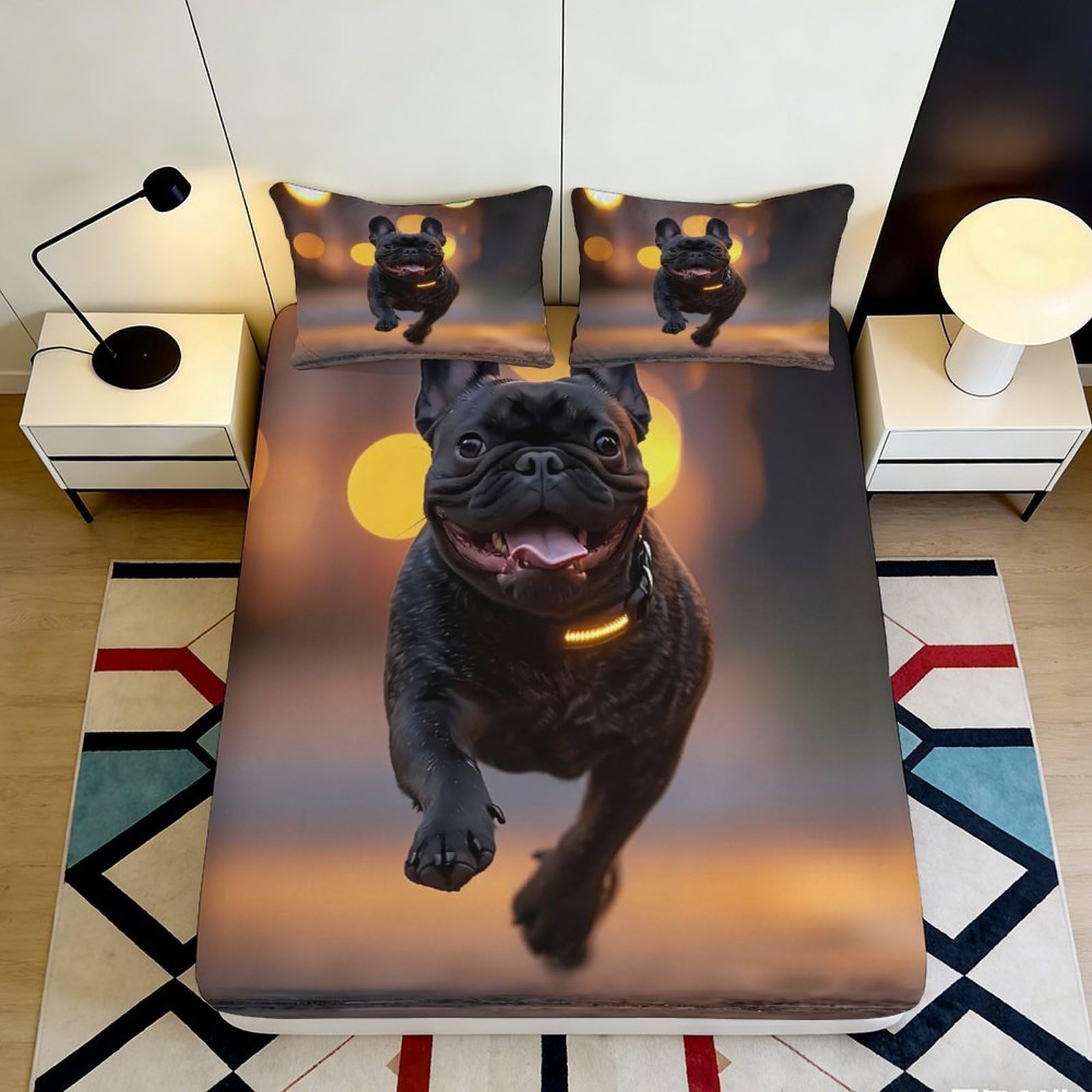 Kzqjxnhpcr Style-7 3D Printed French Bulldog Pattern Fitted Sheet Microfiber Deep Pocket Bedroom Bedding Set French Bulldog Mattress Fitted Cover For Adults Teens Washable 90X200x25cm 90X200x25cm