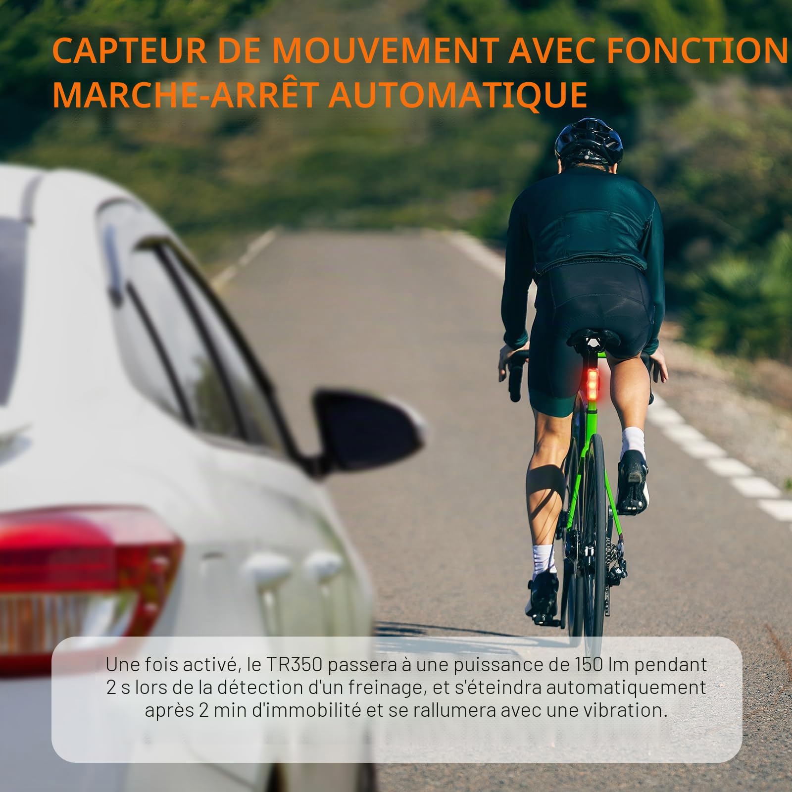 RAVEMEN TR350 Feu Arrière de Vélo, Feu de freinage 350 lumens pour vélo arrière Visible de Jour et de Nuit pour l'équitation Urbaine 6 Modes USB-C Rechargeable