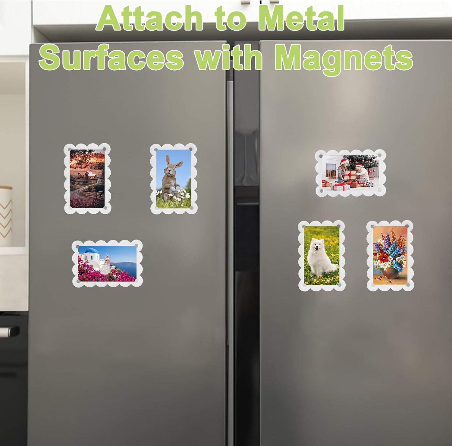 透明アクリル冷蔵庫磁気写真フレーム スカラップ磁気写真ホルダー 冷蔵庫、ロッカー、フォトボード、アートディスプレイ、サインホルダー用