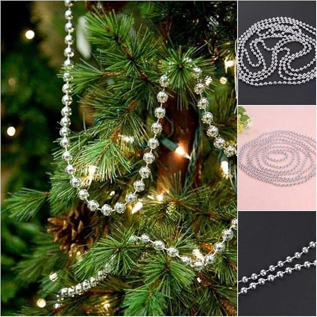 SHATCHI Metallic 24ft Hanging Bead Garland Christmas Tree Xmas Home Room Decor Party Tinsel String Chain  Red, Silver, Gold, 1