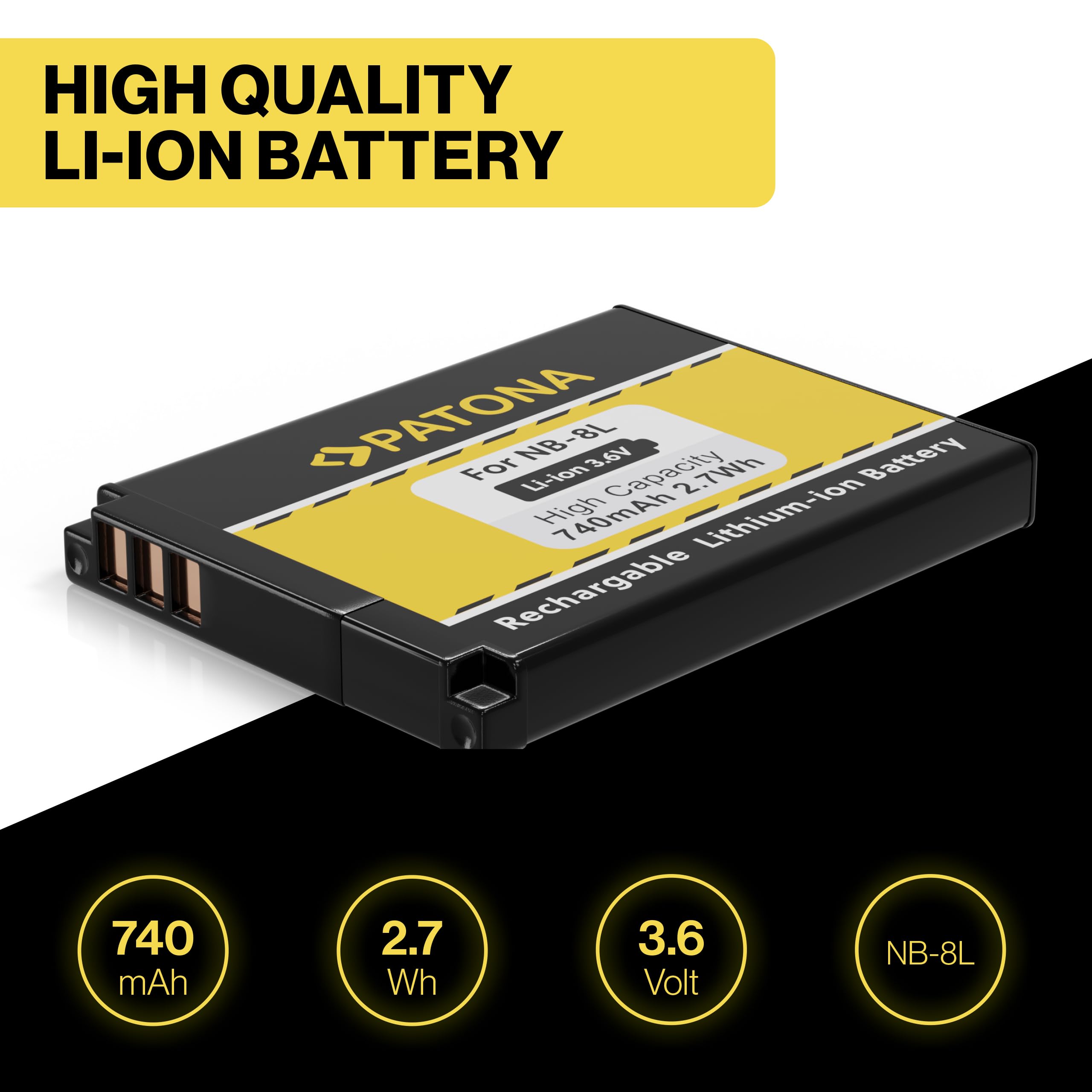 Canon G7x PATONA 2X NB-8L Batterie 740mAh Compatible Avec Canon PowerShot A2200 Is A3000 Is A3100 Is A3150 Is A3200 Is A3300 Is A3350 Is A 2200 3000 3100 3150 3200 3300 3350 NB8L Batterie Slb 10a