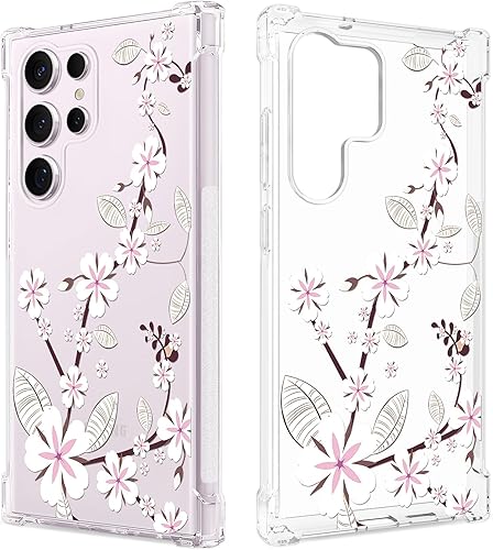 GREATRULY Funda transparente floral para Galaxy S23 Ultra 5G para mujeres y niñas, bonita funda de teléfono para Samsung Galaxy S23 Ultra, diseño de