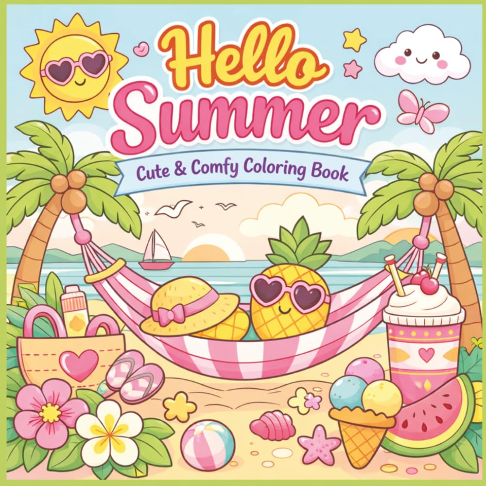 Hello Summer: Cute and Easy Coloring Book for Adults and Teens: Relaxing Summer-Inspired Pages Filled with Sunshine, Beach Vibes, and Cozy Seasonal Moments
