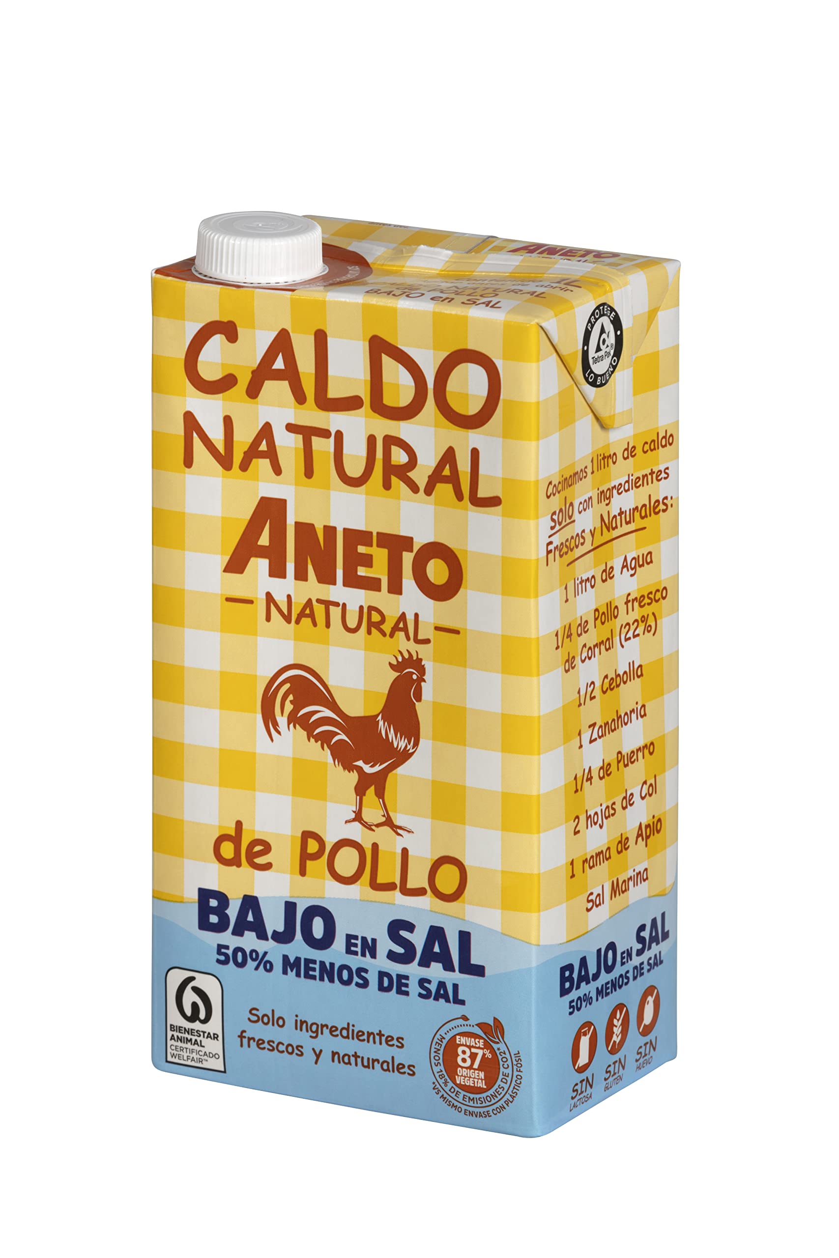 Aneto Natural Caldo de Pollo Bajo en Sal, 1L