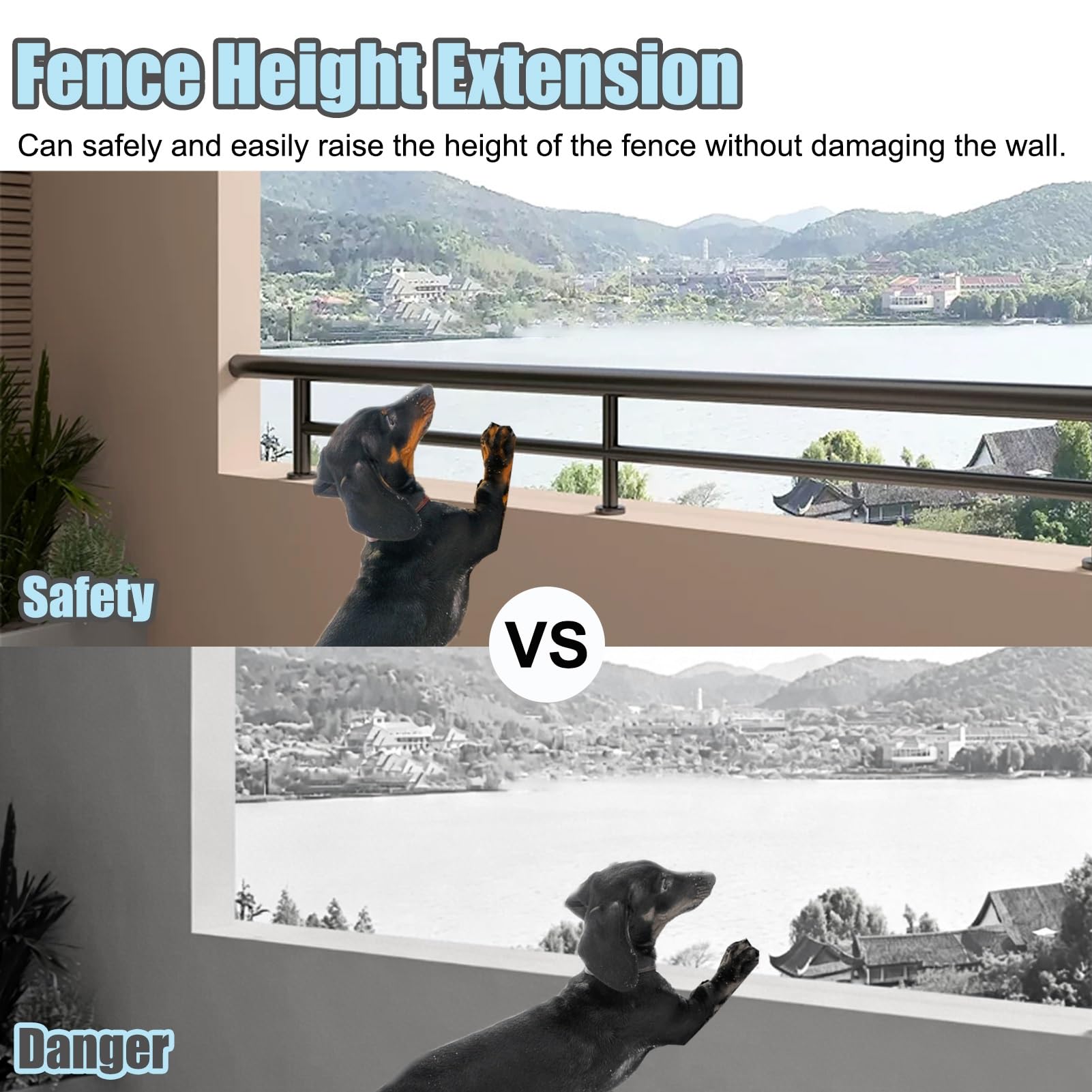 Extensor de Valla Extensor de Postes de Hormigón para Cercas, Barandilla de Acero para Exteriores (Terraza, Apartamento o Jardín), Remate Antiescalada Temporal para Perros.(80x30cm/31x12in)