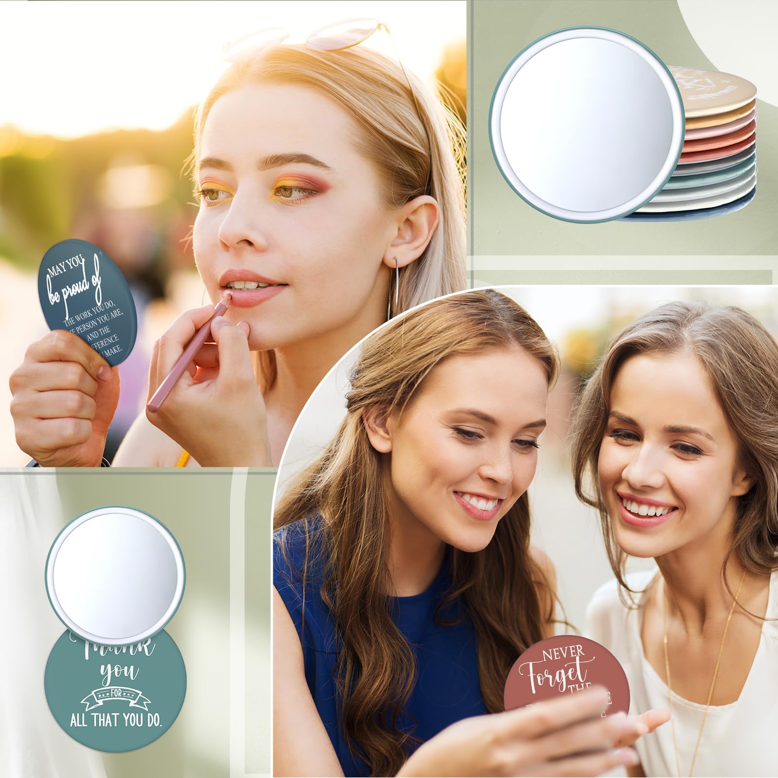 Kigley 50 espejos compactos inspiradores, regalos de agradecimiento a los empleados, espejo redondo de bolsillo para mujeres, mini espejo portátil de maquillaje para compañeros de trabajo,
