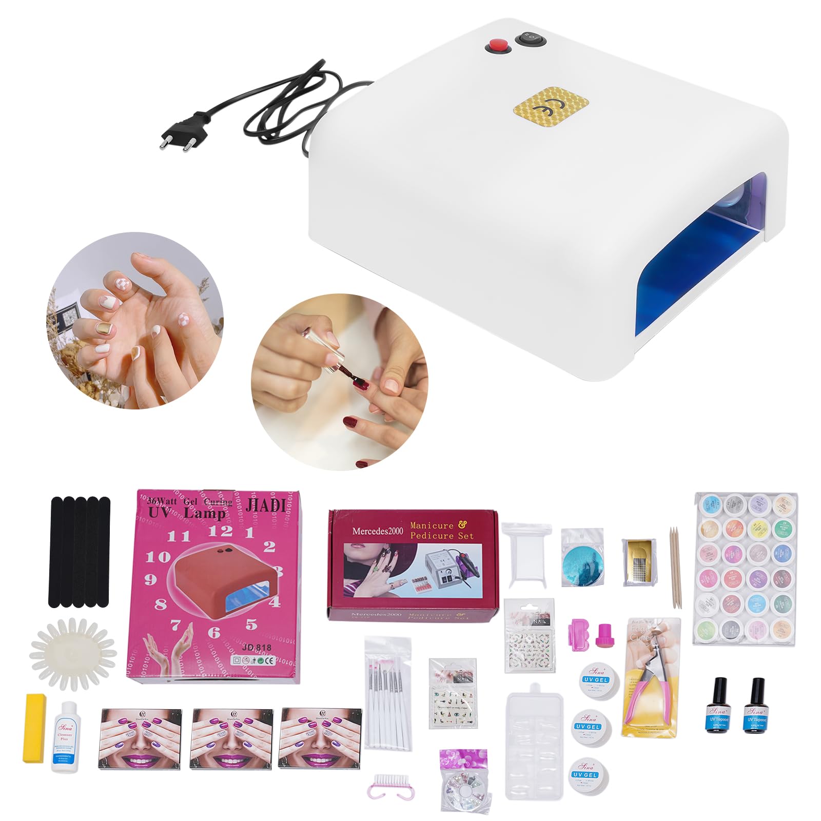 Nagelstudio Set, Gelnägel Starterset mit 24 Farbgele, Bunte Strasssteine Maniküre UV-Lampe und Maniküre Werkzeugen Geeignet für Anfänger & Home-Salon