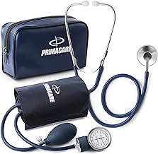 Primacare DS-9197-BL Professional Classic Series Manual Adult size Blood Pressure Kit, Emergency Bp kit with Stethoscope and Portable Leatherette Case, Nylon Cuff, Blue