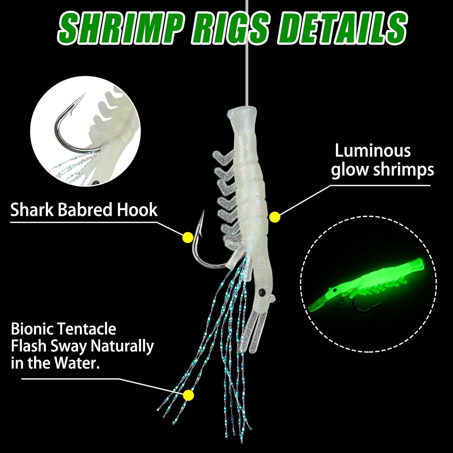 Saltwater Fishing Lure Bait Rigs, 8 Packs Surf Fishing Mackerel Rigs Luminous String Hooks Swivels Glow in Dark