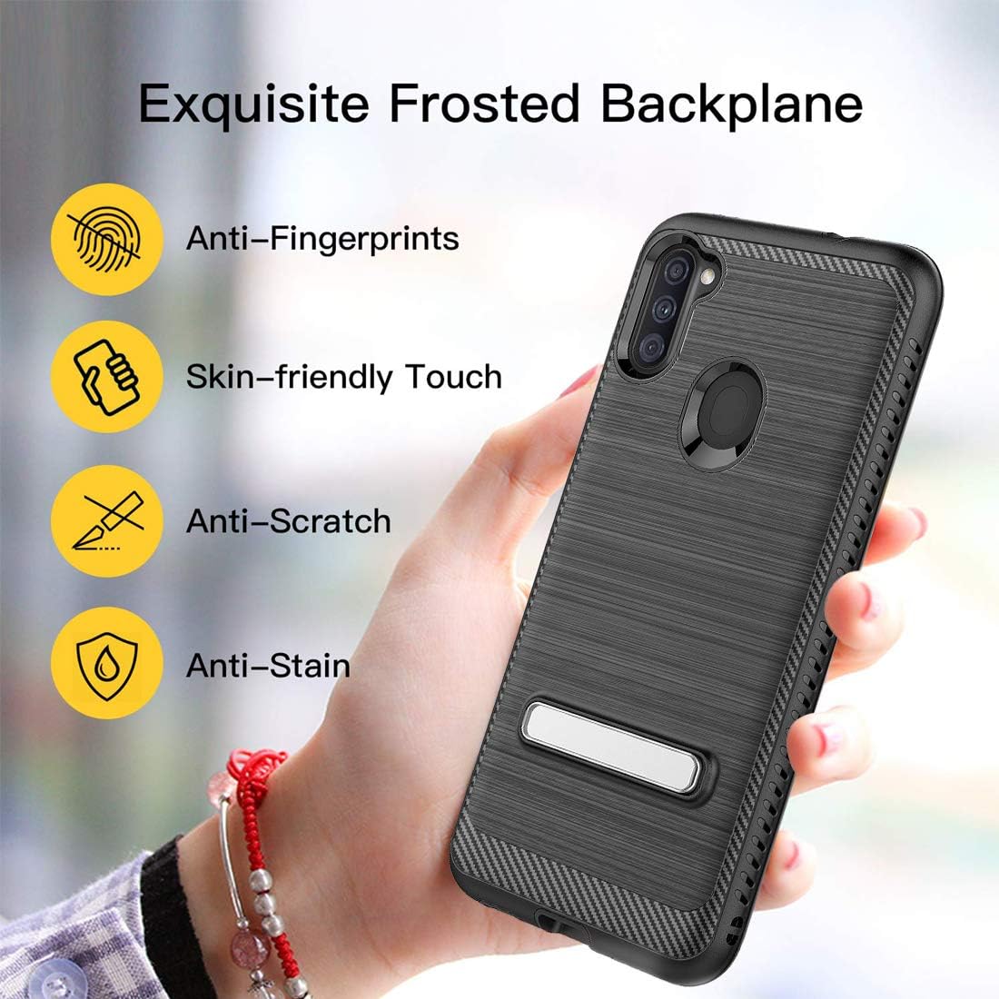 Androgate Galaxy A11 Case, Hybrid Shock-Absorption Raised Lip Protective Cover Bumper Case for Samsung Galaxy A11, Black
