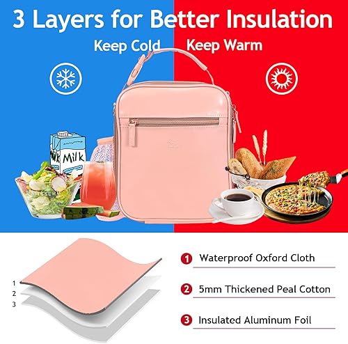 Miniatura 3 de yookee home Lonchera para niños, loncheras aisladas, loncheras para niños, bolsa de almuerzo térmica pequeña para la escuela, color rosa
