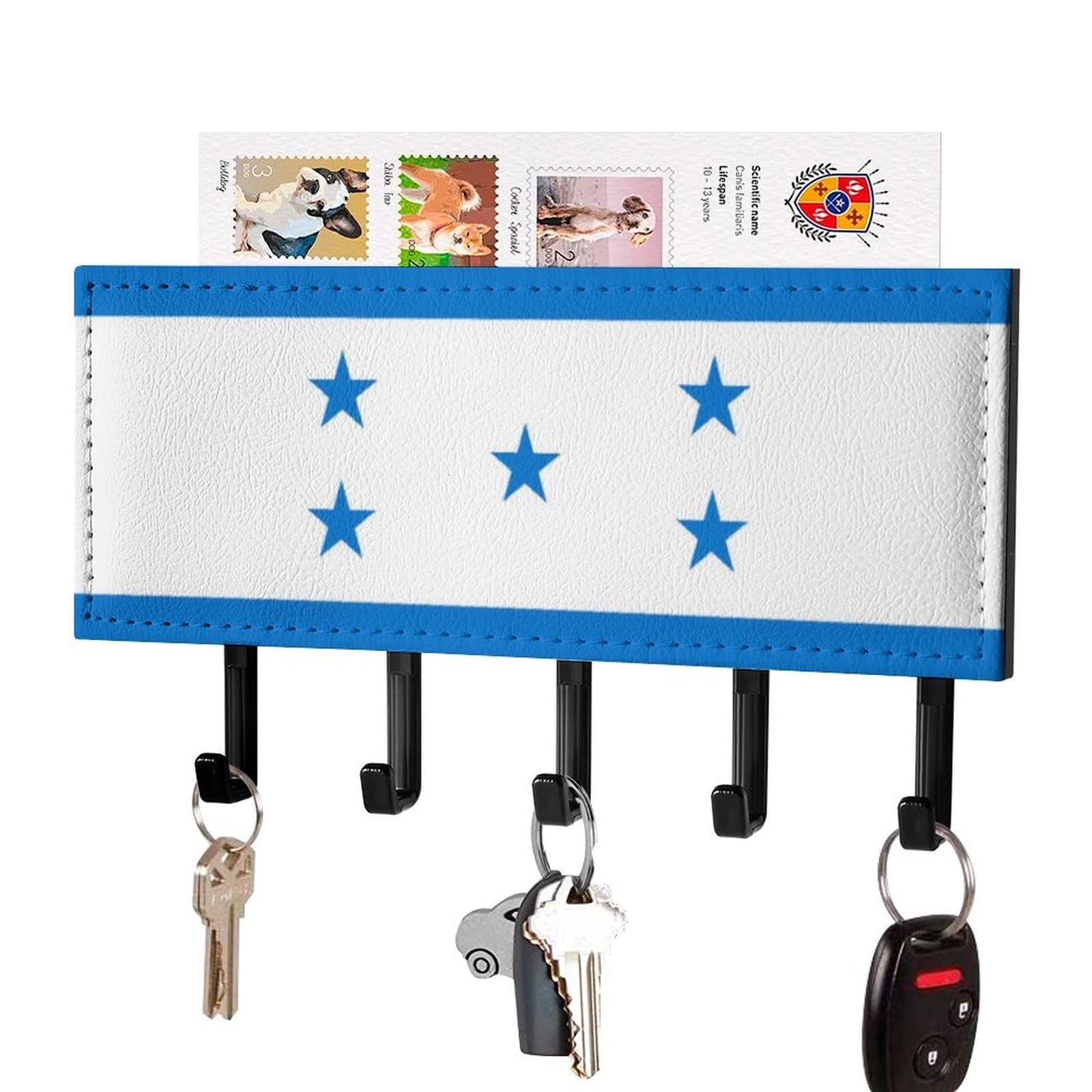 NCLQVJXZKHW Flag of Honduras Key Holder with 5 Hooks Key Hooks Wall Mounted Key Racks Key Hanger Organiser Shelf