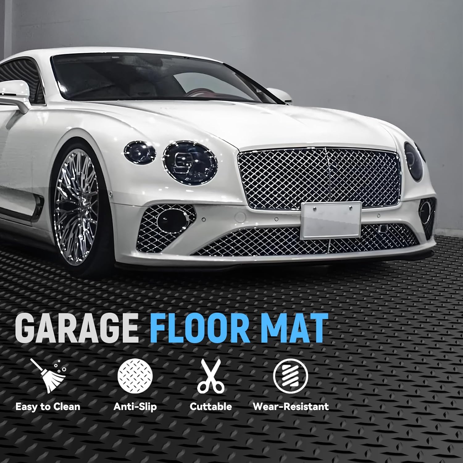 4x6 FT Garage Floor Mat, 2.8mm Thickened PVC Flooring Roll for Under Car, Golf Cart Parking Mat, Diamond Plate Black Motorcycle Mat for Warehouse, Basement, Gyms, Trailer（Included Tapes） - Image 2
