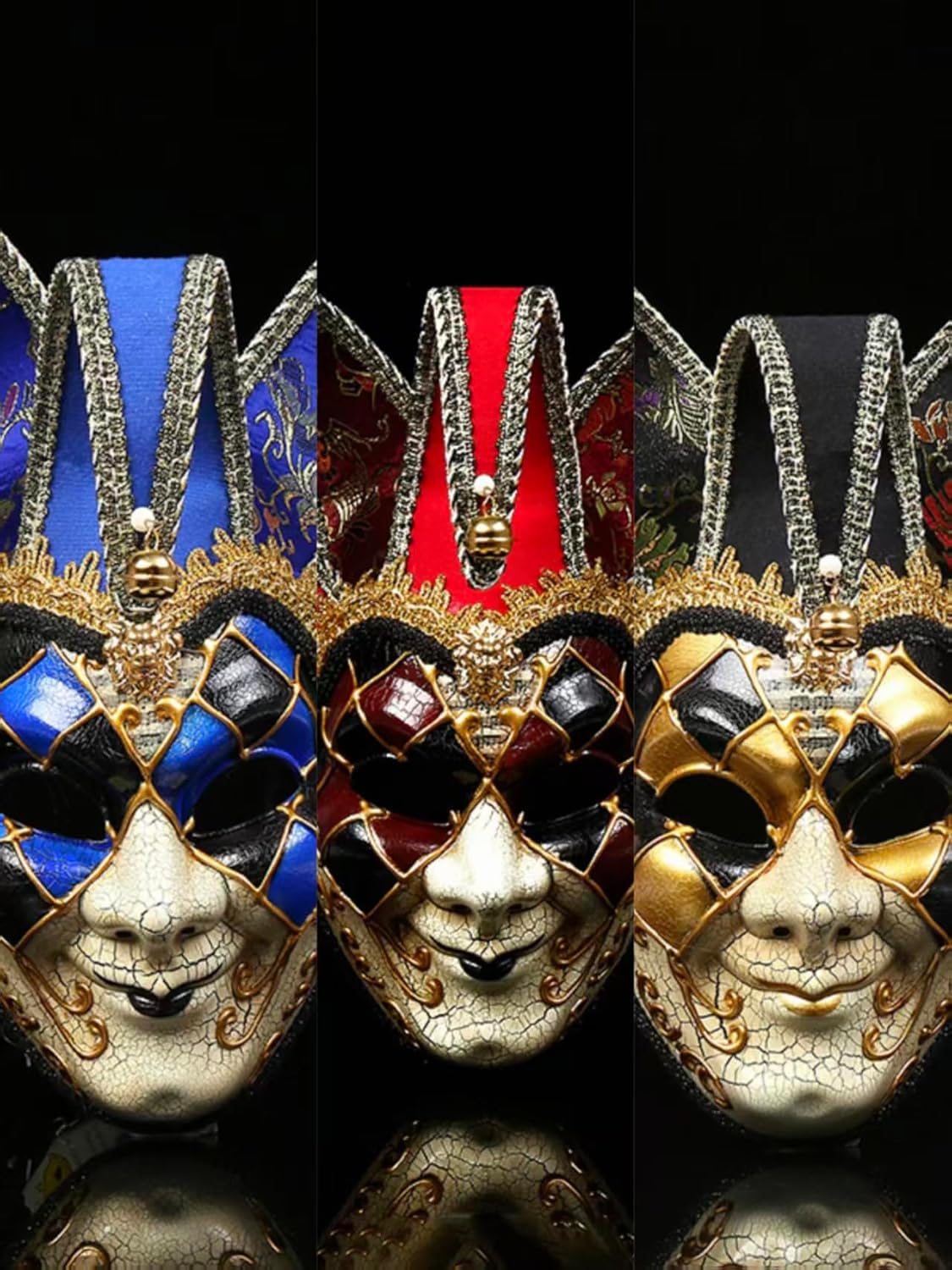 Creative Decorative Venetian Jester Masquerade Mask, Full Face, Carnival Costume Party，3 colors to choose from