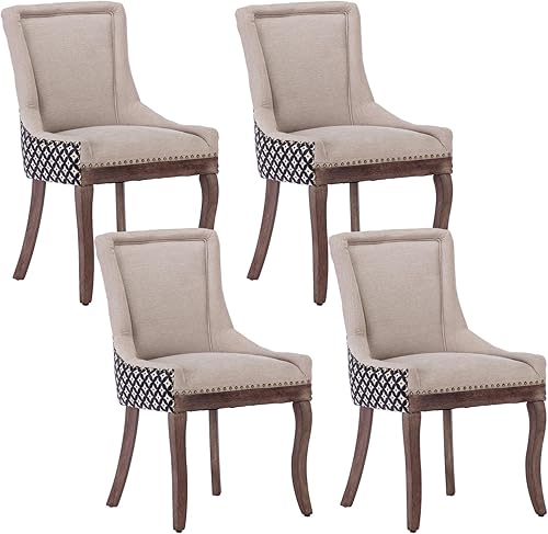 Miniatura 27 de Aoowow Juego de 2 sillas laterales tapizadas vintage de tela, sillas de madera maciza para cocina, comedor con cabezas de clavo, patas de madera