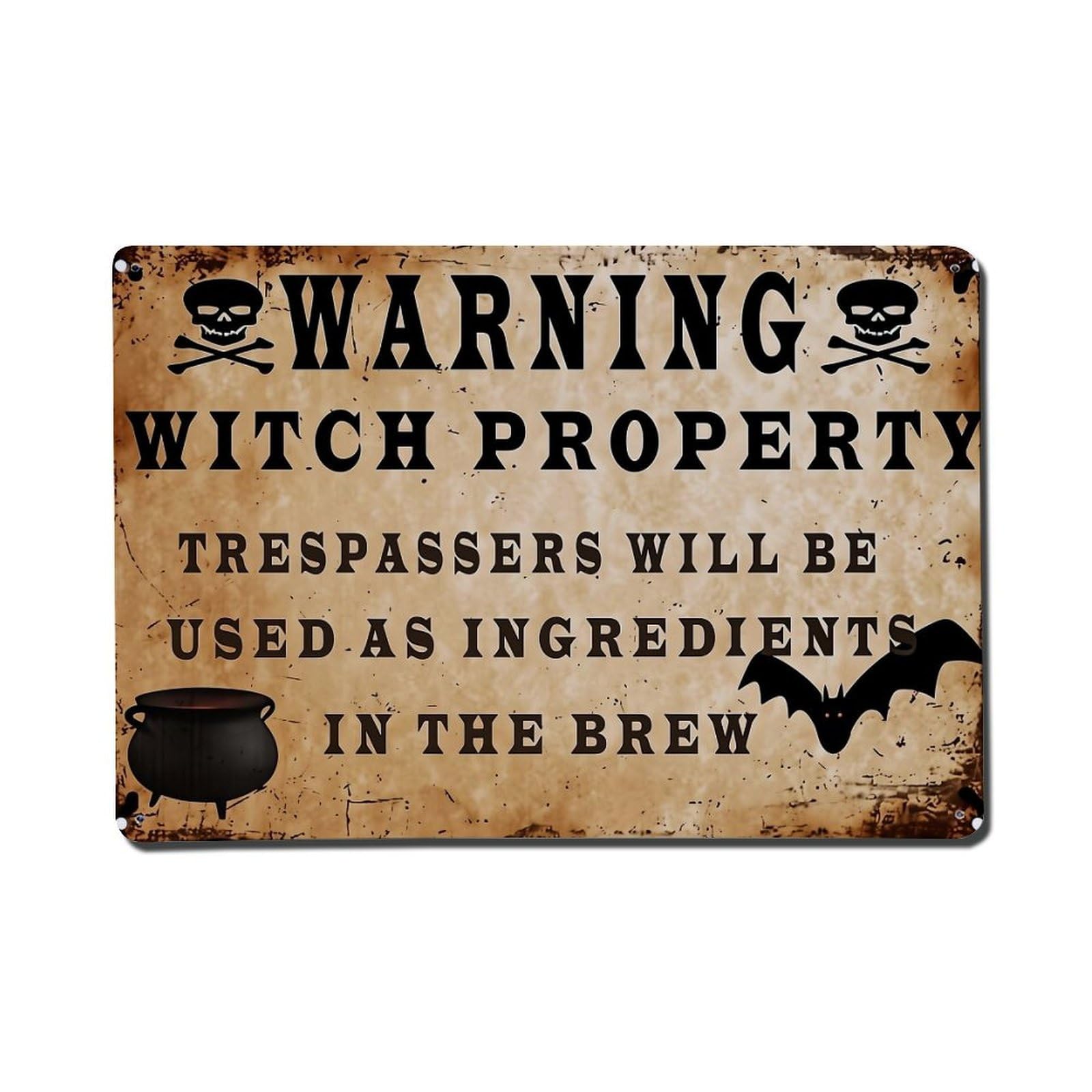 Warning Witch Property Trespassers Will_3tl7y Retro Metal Tin Sign, Vintage Metal Poster for Bar, Home, Man Cave, Kitchen, Laundry Room Art Decor 8x12 Inch