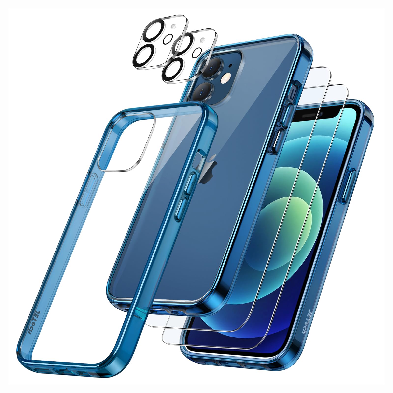 iPhone 12 mini 用 ケース フィルム2枚 5.4インチ ブルー iPhone12 スマホケース 5個セット 画面保護ガラスフィルム付き Amazon