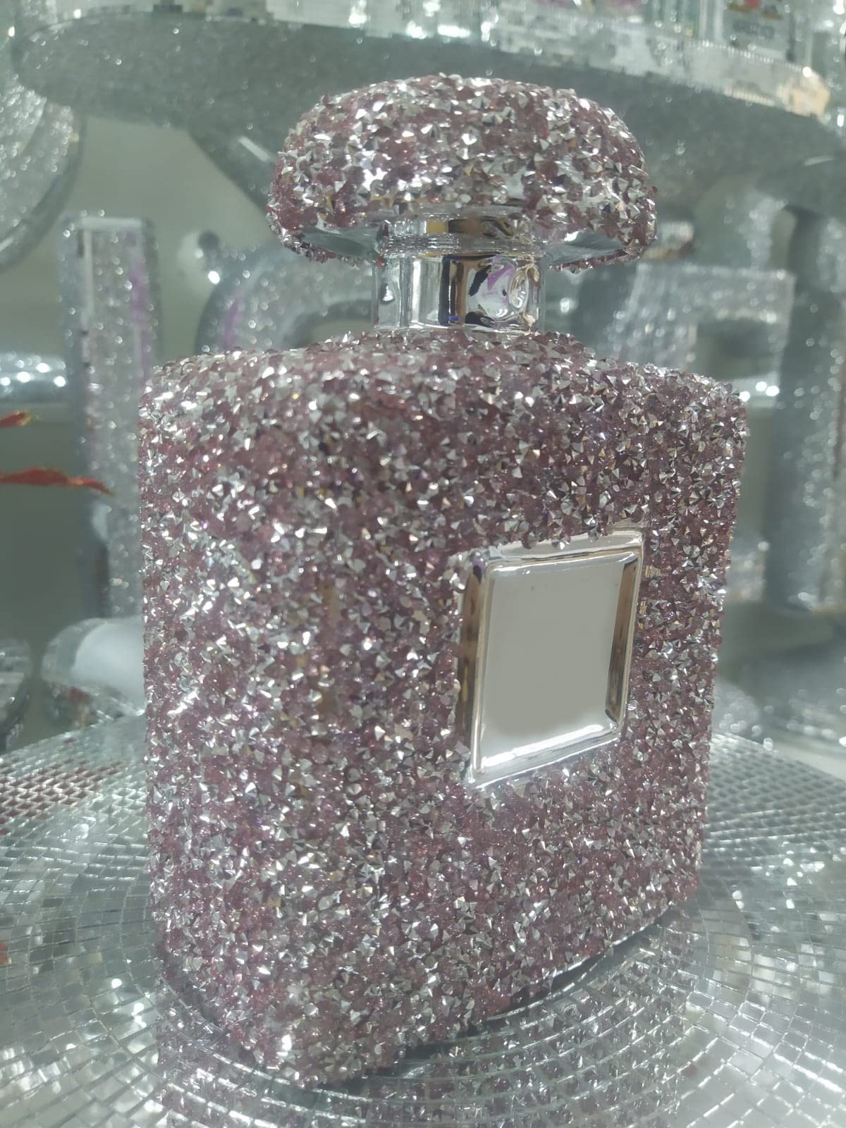 Biznest Pink Crushed Diamond Sparkly Perfume Bottle Ornament Shelf Sitter